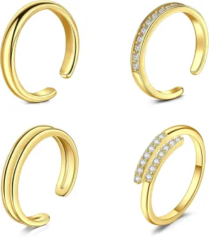 Briana Williams Toe Rings for Women Gold Toe Ring Adjustable Silver Open Band Rings Simple Wave Diamond Barefoot Beach Foot Jewelry for Summer