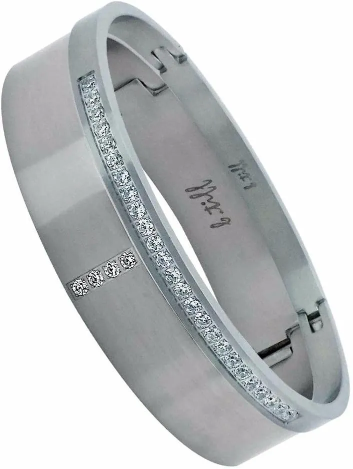 BTiff Brighter Than Diamond Anodized Titanium 2 Pave Bangle Bracelets Double Stack Black, Silver, Gold, Small, Medium, Large