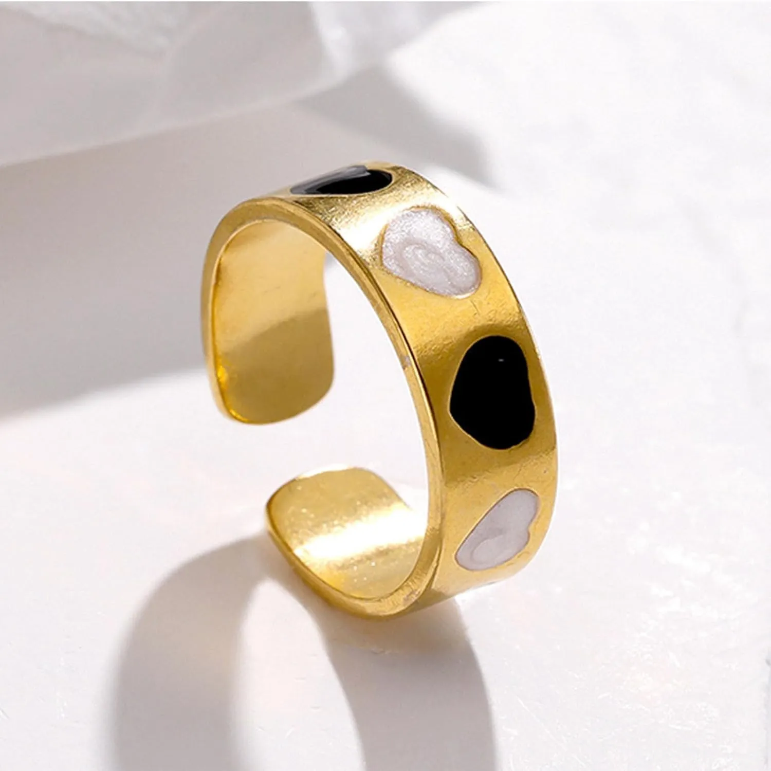 Caiyao 2 Pcs Colorful Enamel Cute Sweet Heart Plain Stackable Finger Ring Gold Band Rings Set Friendship Wedding Festival Jewelry for Women Teens