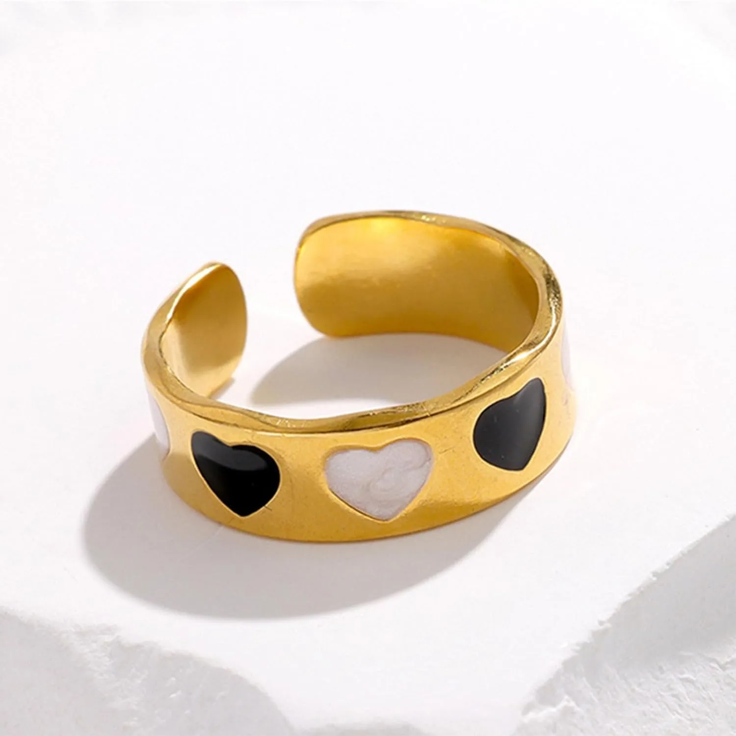 Caiyao 2 Pcs Colorful Enamel Cute Sweet Heart Plain Stackable Finger Ring Gold Band Rings Set Friendship Wedding Festival Jewelry for Women Teens