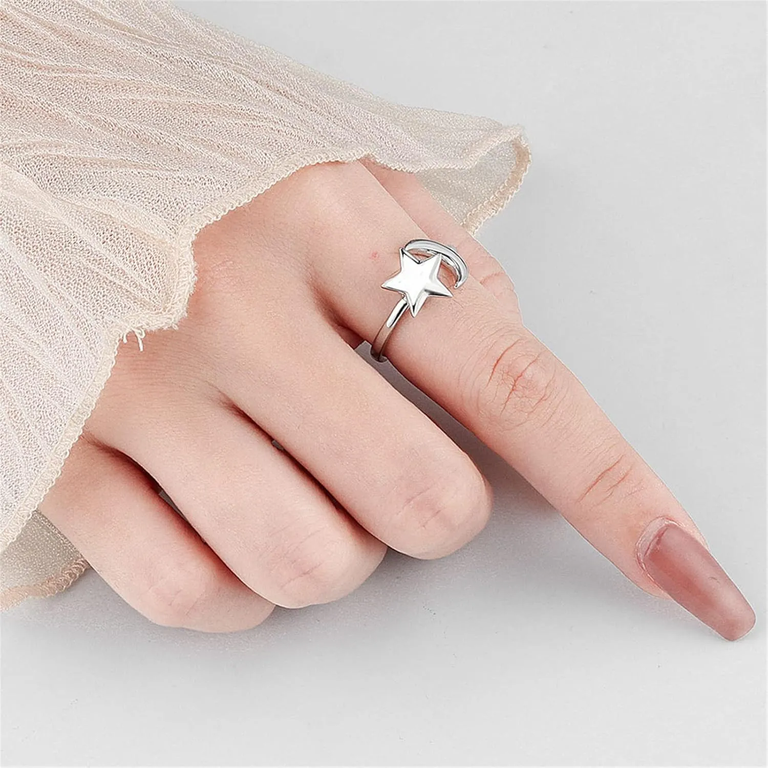 Caiyao Fidget Anxiety Relief Ring Daisy Sunflower Flower Evil Eye Zircon Bead Open Adjustable Spinner Stackable Ring for Women Stress Relieveing Jewelry Gift