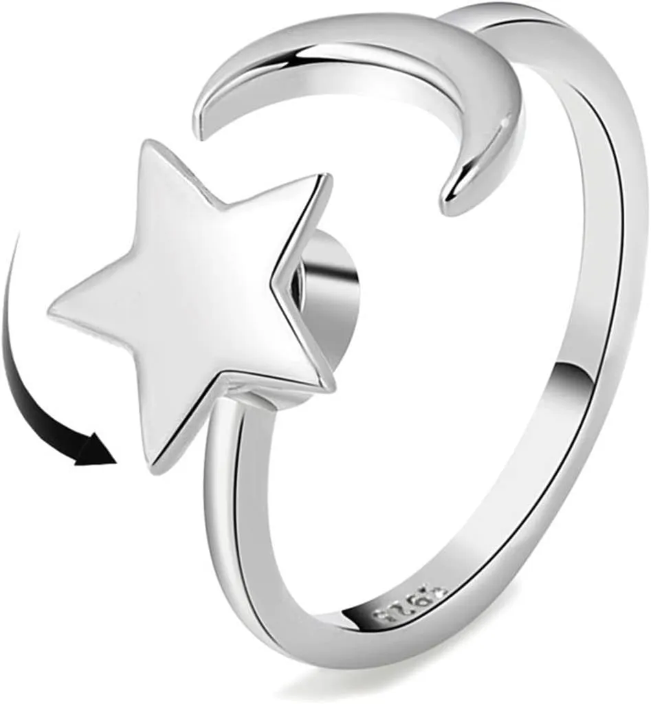 Caiyao Fidget Anxiety Relief Ring Daisy Sunflower Flower Evil Eye Zircon Bead Open Adjustable Spinner Stackable Ring for Women Stress Relieveing Jewelry Gift