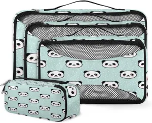 Cartoon Panda 4 Piece Packing Travel Organizer Cubes Set Mesh Fabric Ventilate Design Lightweight Travel Accessories 4 Sizes (Extra Large, Large, Medium, Small)