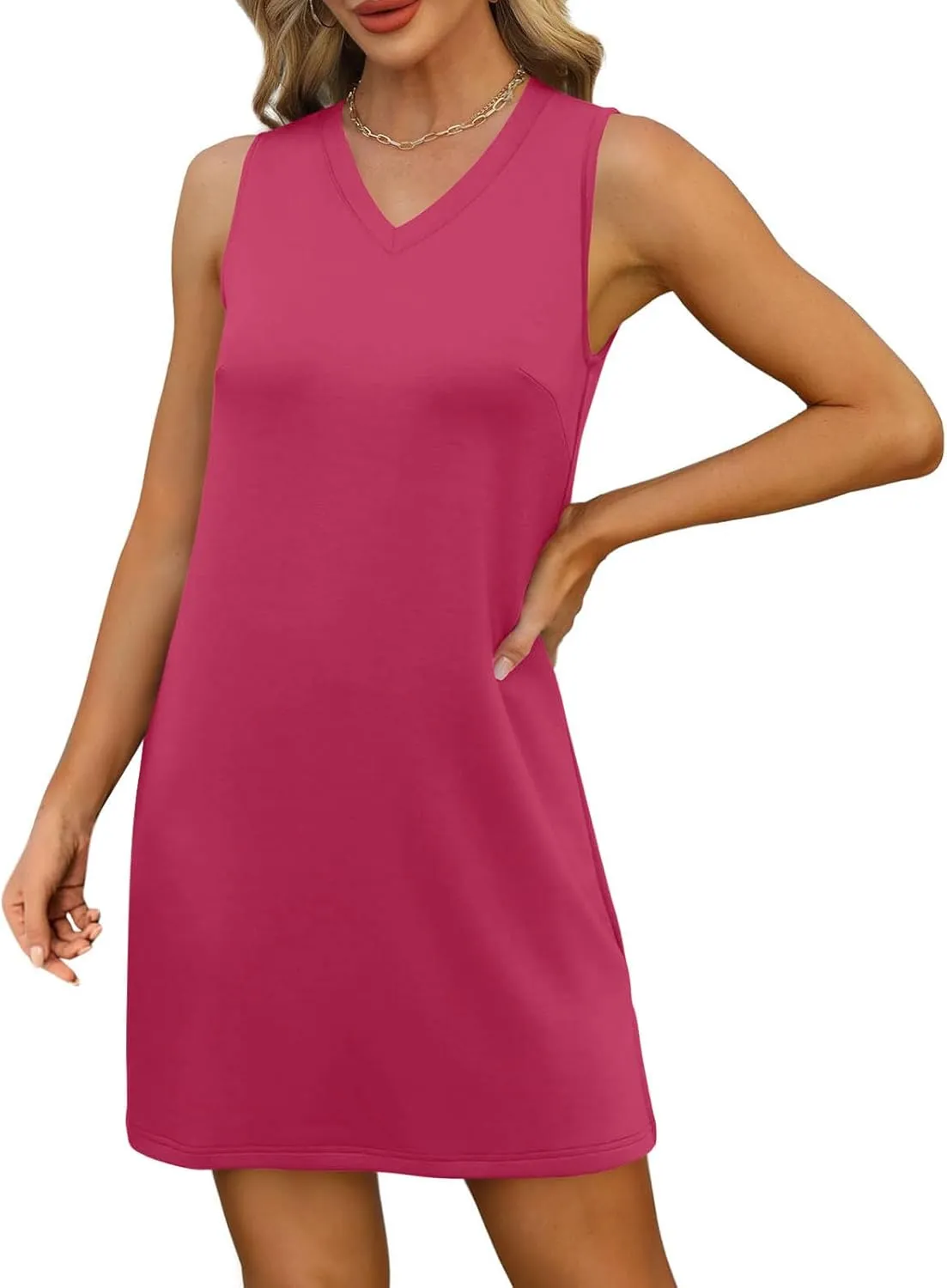 Casual V-Neck Summer Beach Dress for Women 2025 Vacation Women's Sleeveless Sundress with Split Fashion Clothes