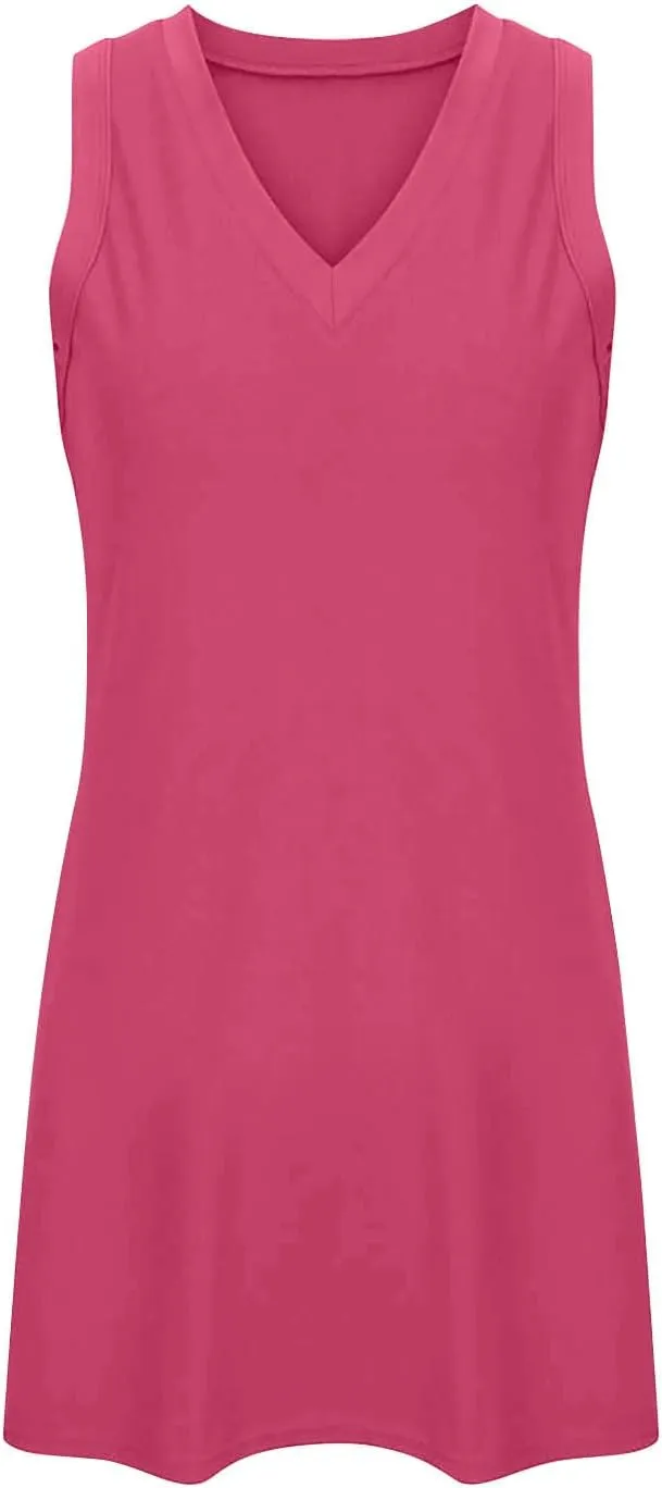 Casual V-Neck Summer Beach Dress for Women 2025 Vacation Women's Sleeveless Sundress with Split Fashion Clothes