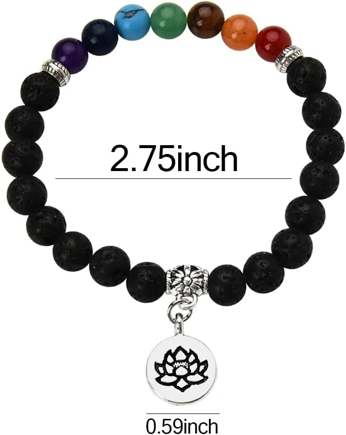 Chakra Bracelets for Women Men 8mm Buddhist Yoga Bead Bracelet with Black Lava Stone Bracelet Elastic Meditation Accessories