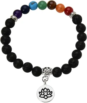 Chakra Bracelets for Women Men 8mm Buddhist Yoga Bead Bracelet with Black Lava Stone Bracelet Elastic Meditation Accessories