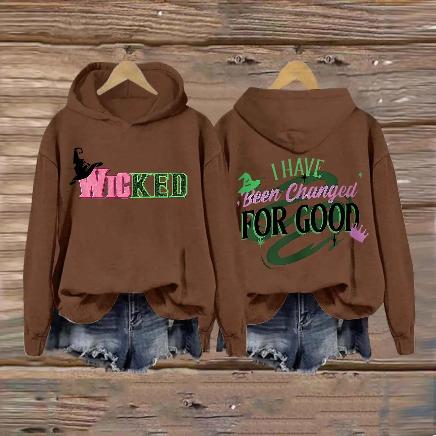 Changed for Good Witch & Princess Sweatshirt Women Pink Green Wicked Graphic Hoodies Novelty Long Sleeve Sweater Tops