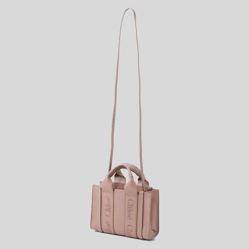 CHLOE Mini Woody Tote Bag In Smooth Calfskin Woodrose CHC23UP237I60
