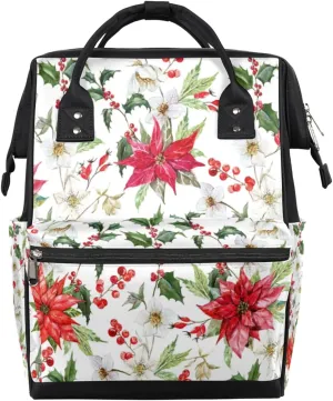 Christmas Hellebore Flowers Poinsettia Berries Diaper Bag Tote Large Capacity Waterproof with Adjustable Shoulder Strap and Pram Straps Mommy Bag for Hospital Beach Weekender Travel
