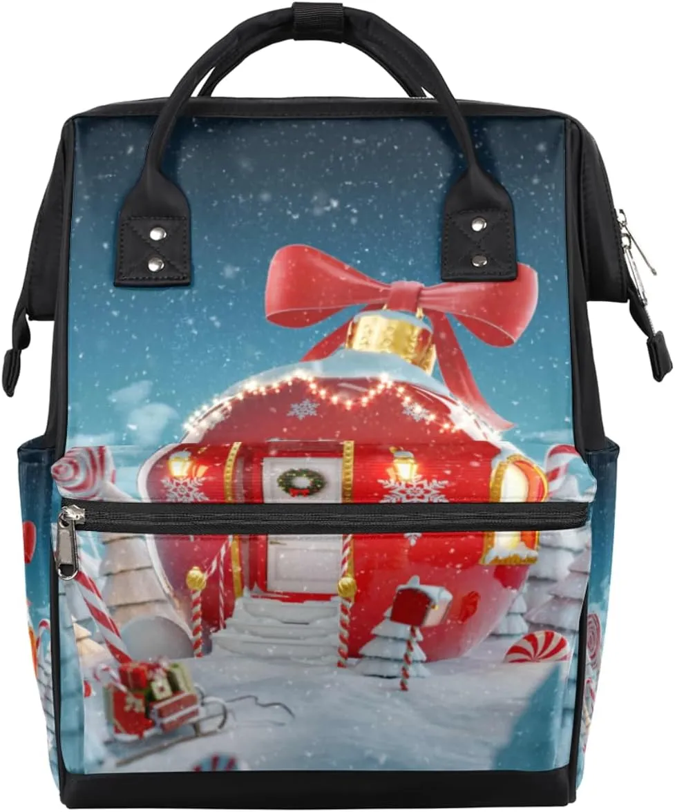 Christmas House Diaper Bag Tote Large Capacity Waterproof with Adjustable Shoulder Strap and Pram Straps Mommy Bag for Hospital Beach Weekender Travel