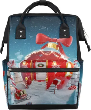 Christmas House Diaper Bag Tote Large Capacity Waterproof with Adjustable Shoulder Strap and Pram Straps Mommy Bag for Hospital Beach Weekender Travel