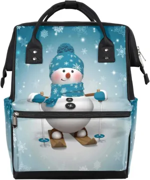 Christmas Winter Snowman Snowflake Diaper Bag Tote Large Capacity Waterproof with Adjustable Shoulder Strap and Pram Straps Mommy Bag for Hospital Beach Weekender Travel