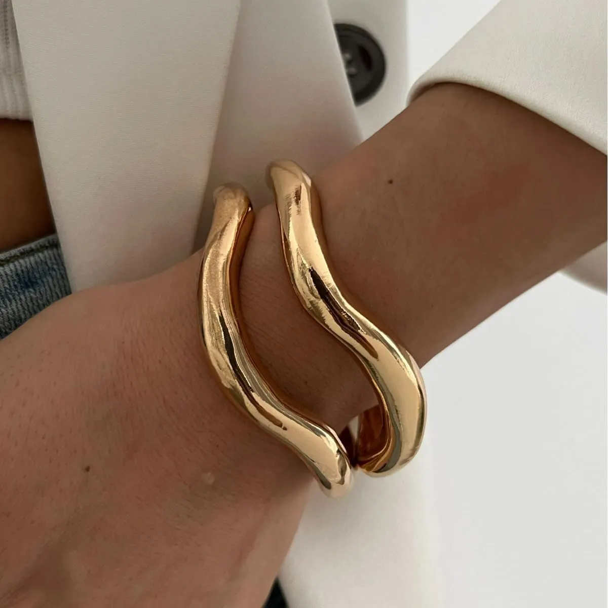 Chunky Bangle Bracelets Trendy Wide Chunky Cuff Bangles Bracelets Gold Stackable Bracelet Jewelry for Women