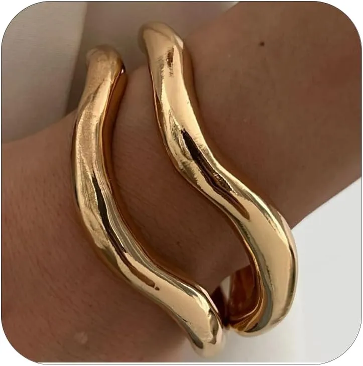 Chunky Bangle Bracelets Trendy Wide Chunky Cuff Bangles Bracelets Gold Stackable Bracelet Jewelry for Women