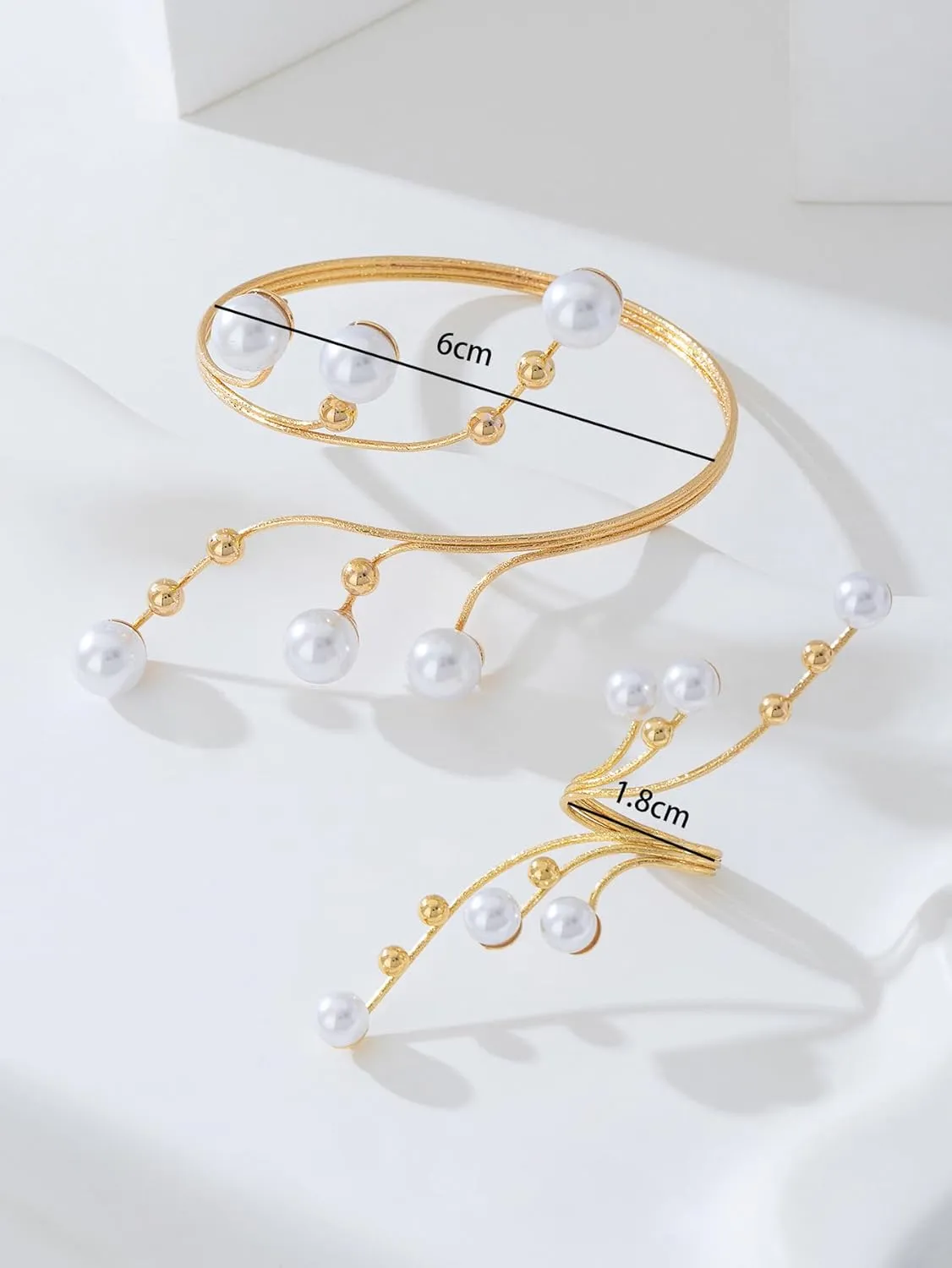 Chunky Cuff Bracelets Rings For Women Rhinestone Pearls Bracelet Ring Set Gold Chunky Bangle Bracelets Rings Set Prom Jewelry Sets for Women