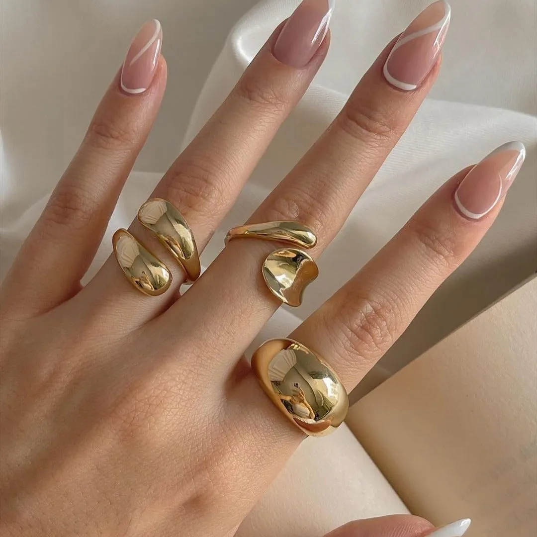Chunky Gold & Silver Rings Set - Bold Dome Statement Rings for Women