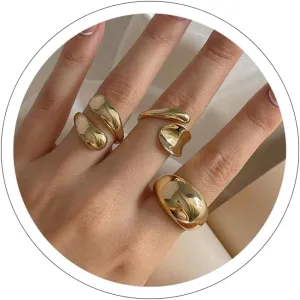 Chunky Gold & Silver Rings Set - Bold Dome Statement Rings for Women