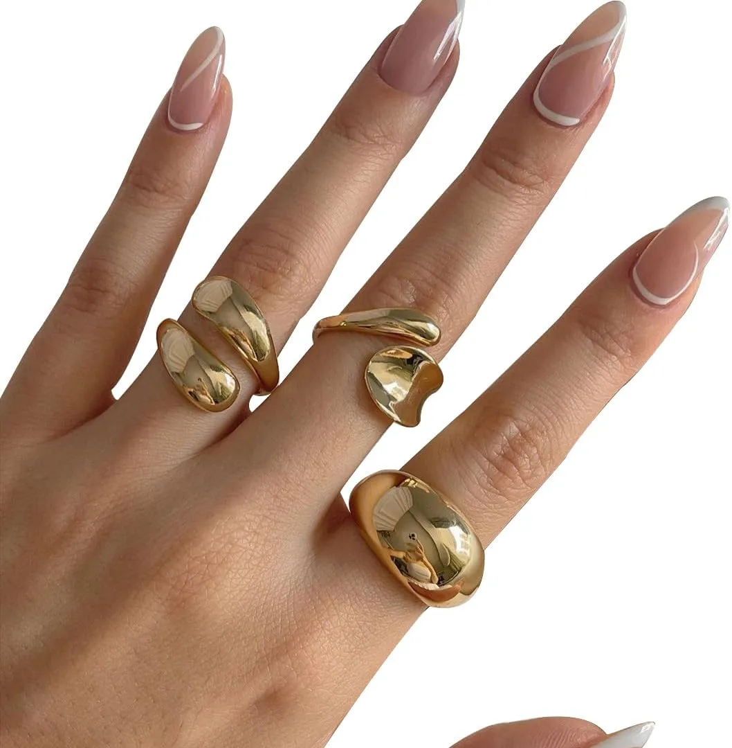 Chunky Gold & Silver Rings Set - Bold Dome Statement Rings for Women