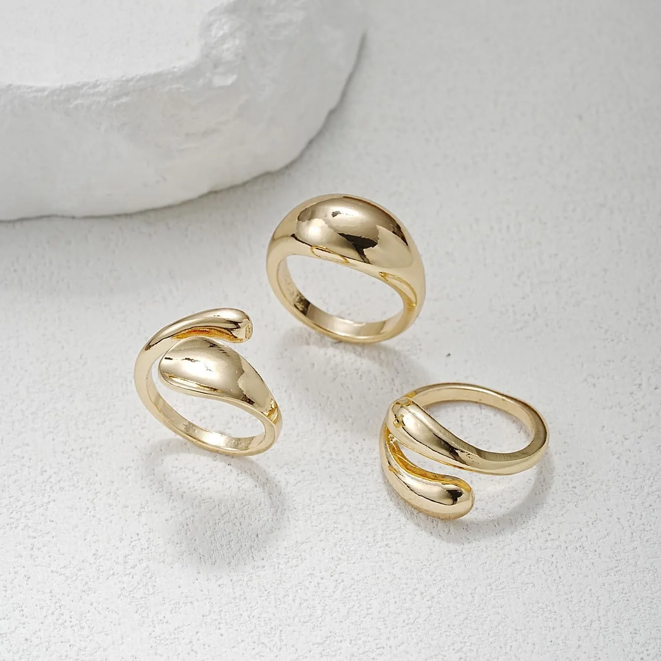 Chunky Gold & Silver Rings Set - Bold Dome Statement Rings for Women