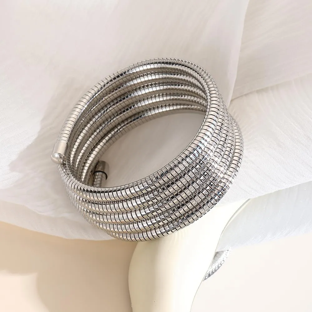 Chunky Gold Bangle Bracelets Sets for Women - Stackable Flexible Wide Wristband Snake Stretch Bracelets