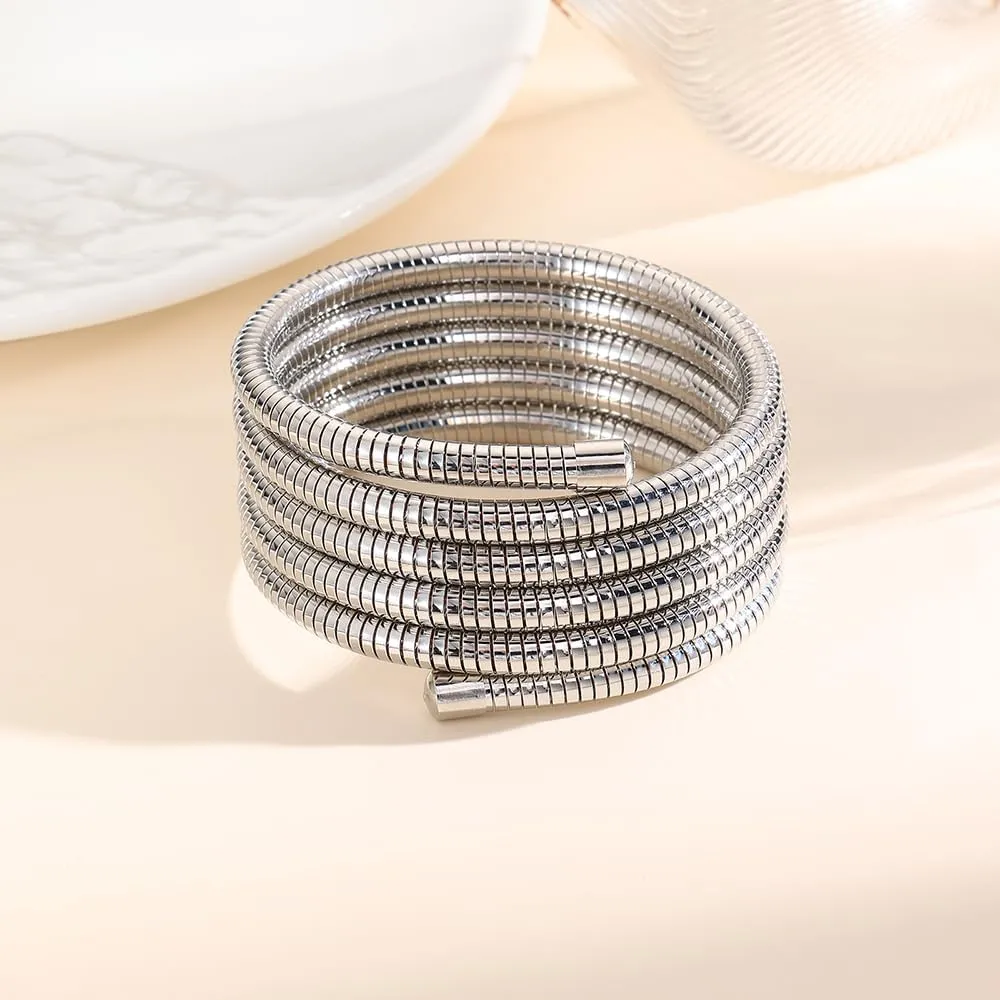 Chunky Gold Bangle Bracelets Sets for Women - Stackable Flexible Wide Wristband Snake Stretch Bracelets