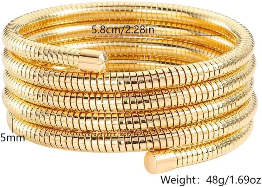 Chunky Gold Bangle Bracelets Sets for Women - Stackable Flexible Wide Wristband Snake Stretch Bracelets