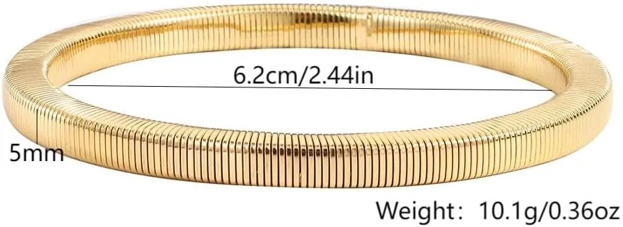 Chunky Gold Bangle Bracelets Sets for Women - Stackable Flexible Wide Wristband Snake Stretch Bracelets