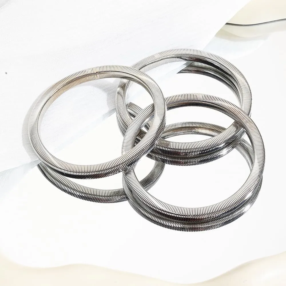 Chunky Gold Bangle Bracelets Sets for Women - Stackable Flexible Wide Wristband Snake Stretch Bracelets