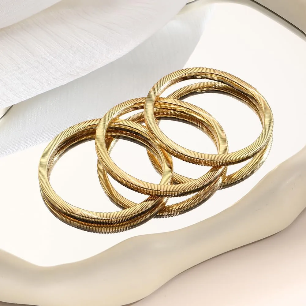 Chunky Gold Bangle Bracelets Sets for Women - Stackable Flexible Wide Wristband Snake Stretch Bracelets