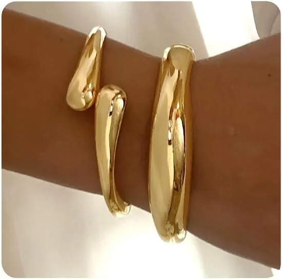 Chunky Gold Bangles Bracelets for Women Gold Cuff Bracelet Set Waterproof Non Tarnish Stack Bracelet for Women Gifts