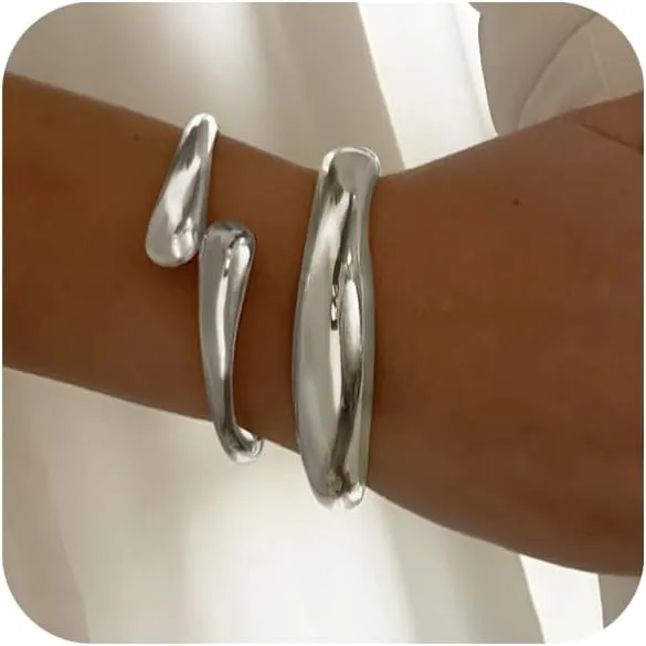 Chunky Gold Bangles Bracelets for Women Gold Cuff Bracelet Set Waterproof Non Tarnish Stack Bracelet for Women Gifts