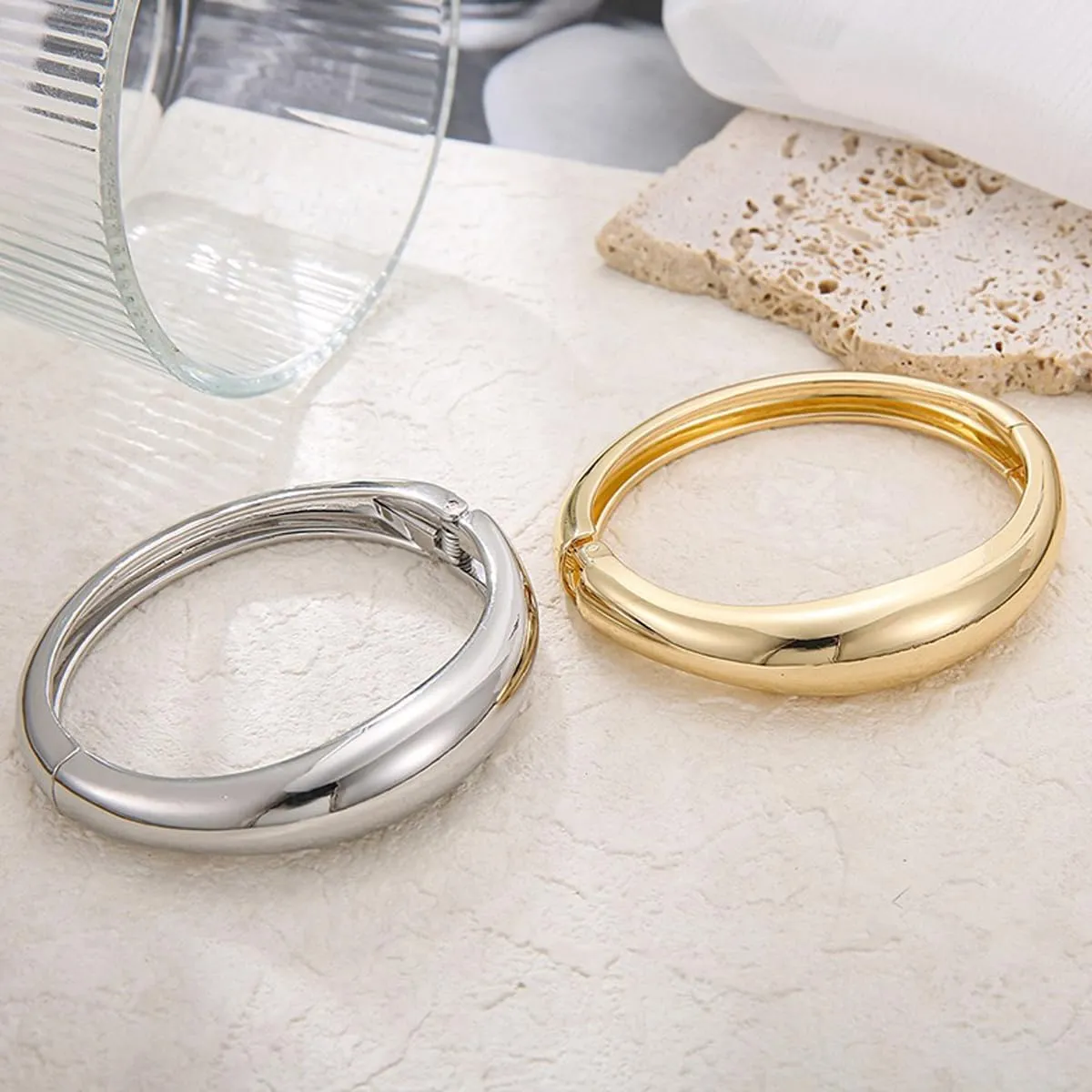Chunky Gold Bangles Bracelets for Women Gold Cuff Bracelet Set Waterproof Non Tarnish Stack Bracelet for Women Gifts