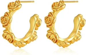 Chunky Gold Hoop Earrings for Women, 14K Gold Plated Hoop Earrings Lightweight Stainless Steel Hollow Open Hoops Hypoallergenic Earrings Fashion Jewelry for Women