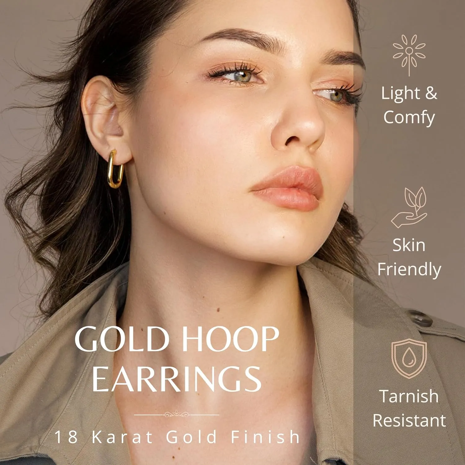 Chunky Gold Hoop Earrings for Women, Thick Lightweight Stainless Steel Hoops, Hypoallergenic Gold Plated Huggie Hoop Earrings