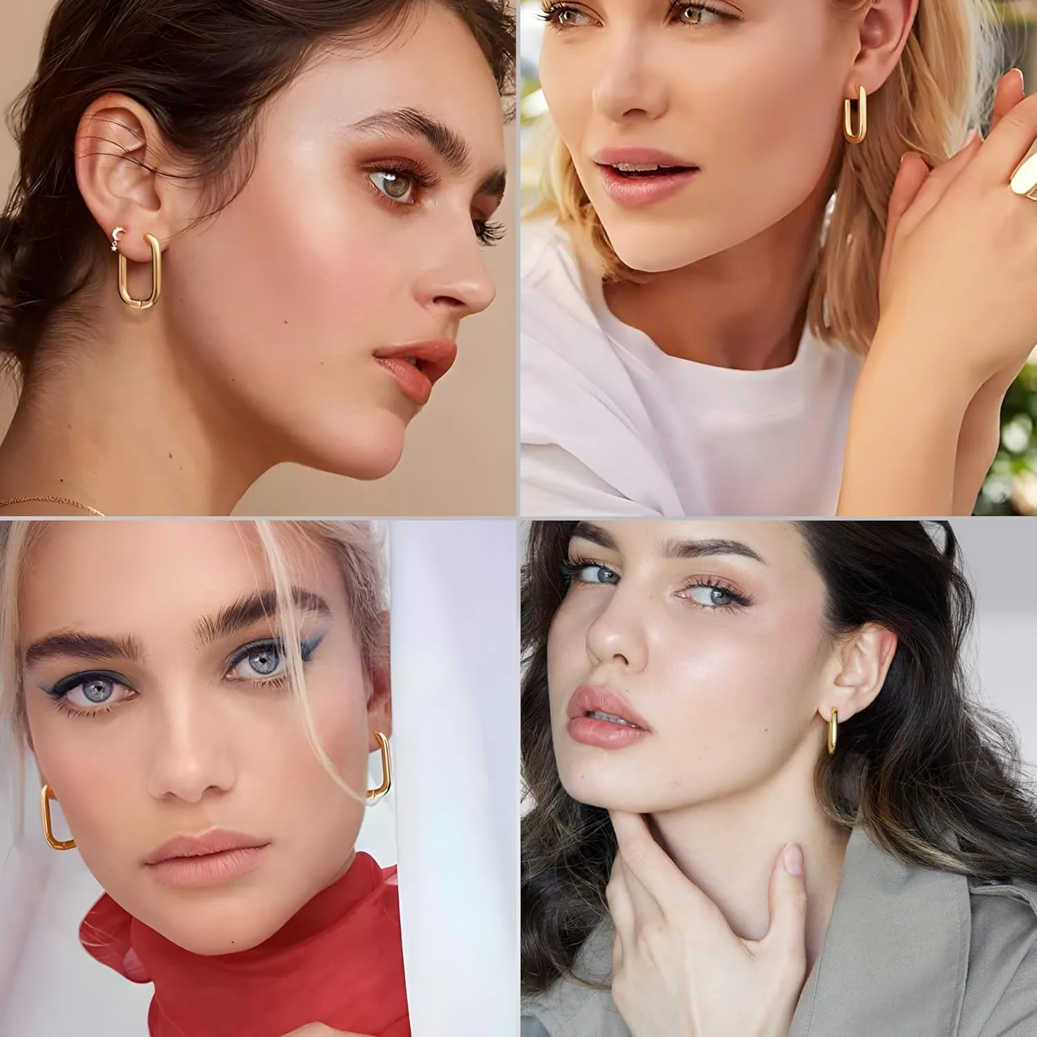 Chunky Gold Hoop Earrings for Women, Thick Lightweight Stainless Steel Hoops, Hypoallergenic Gold Plated Huggie Hoop Earrings