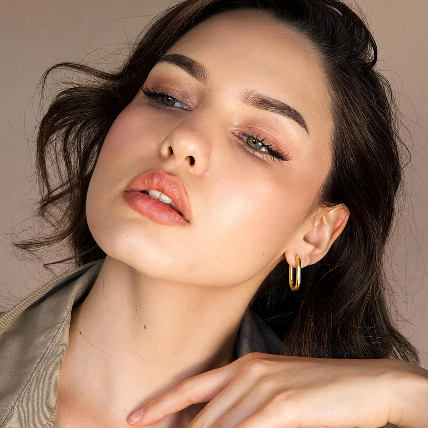 Chunky Gold Hoop Earrings for Women, Thick Lightweight Stainless Steel Hoops, Hypoallergenic Gold Plated Huggie Hoop Earrings