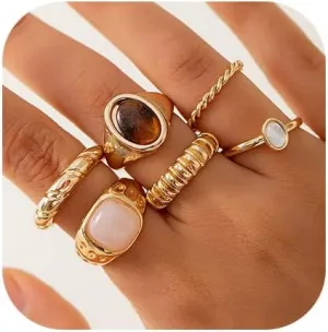 Chunky Gold Rings Set for Women Stacking Finger Knuckle Rings Silver Statement Ring Set Punk Jewelry