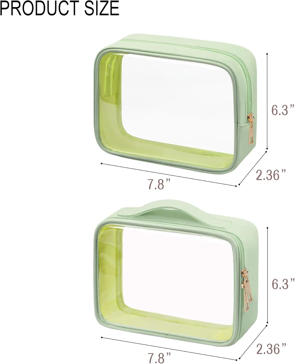Clear Makeup Bag TSA Approved Toiletry Bag Waterproof Cosmetic Bag for Women Green 2Pcs