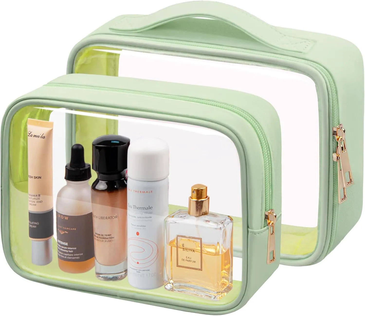 Clear Makeup Bag TSA Approved Toiletry Bag Waterproof Cosmetic Bag for Women Green 2Pcs