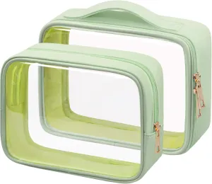 Clear Makeup Bag TSA Approved Toiletry Bag Waterproof Cosmetic Bag for Women Green 2Pcs