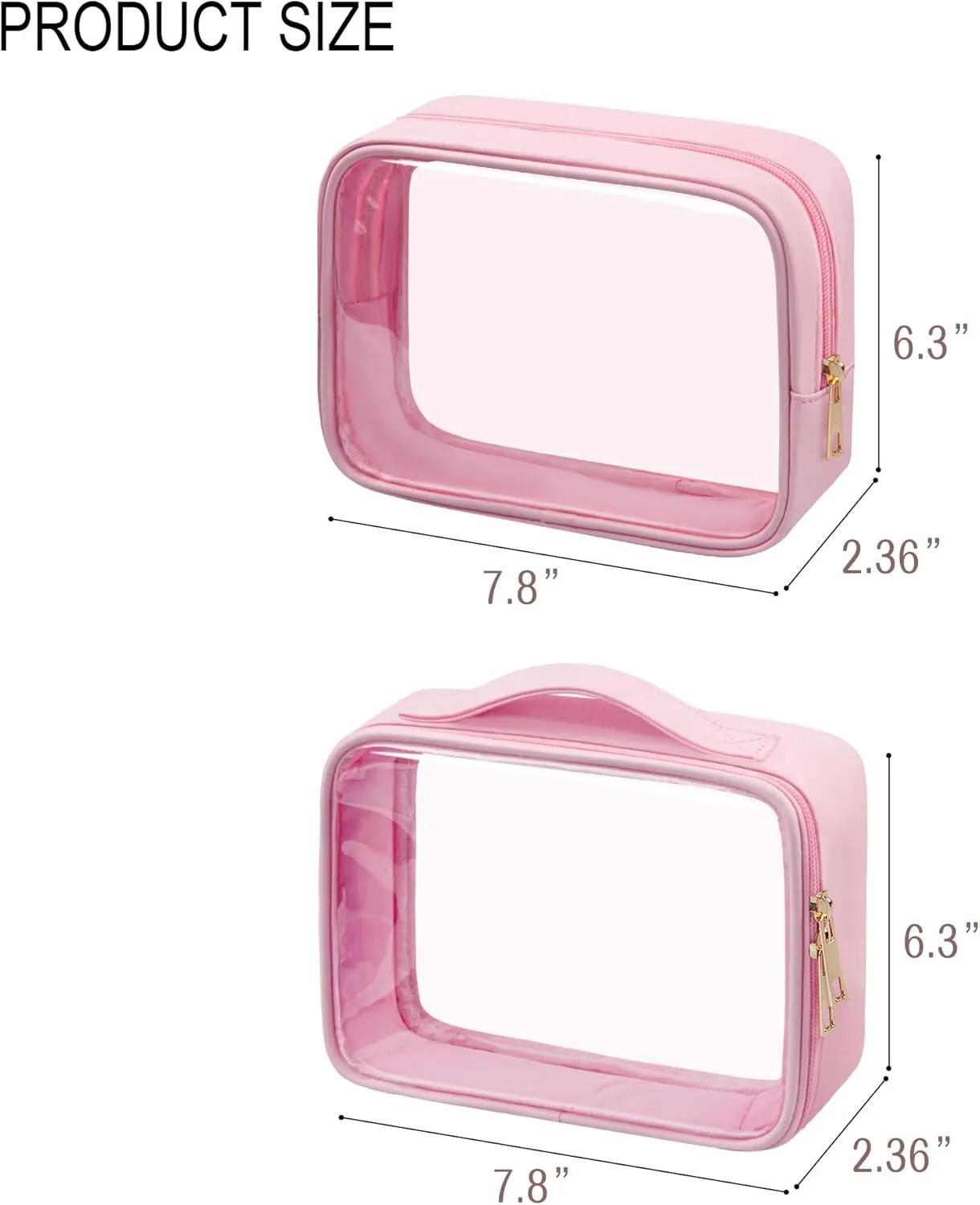 Clear Makeup Bag TSA Approved Toiletry Bag Waterproof Cosmetic Bag for Women Pink 2Pcs