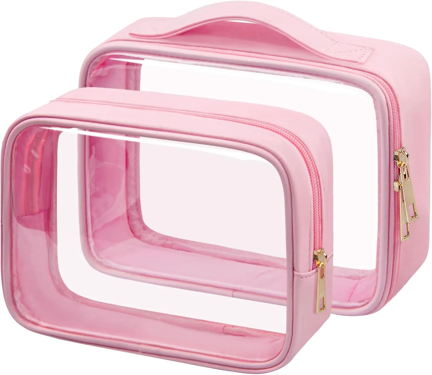 Clear Makeup Bag TSA Approved Toiletry Bag Waterproof Cosmetic Bag for Women Pink 2Pcs