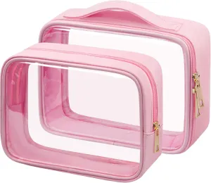 Clear Makeup Bag TSA Approved Toiletry Bag Waterproof Cosmetic Bag for Women Pink 2Pcs