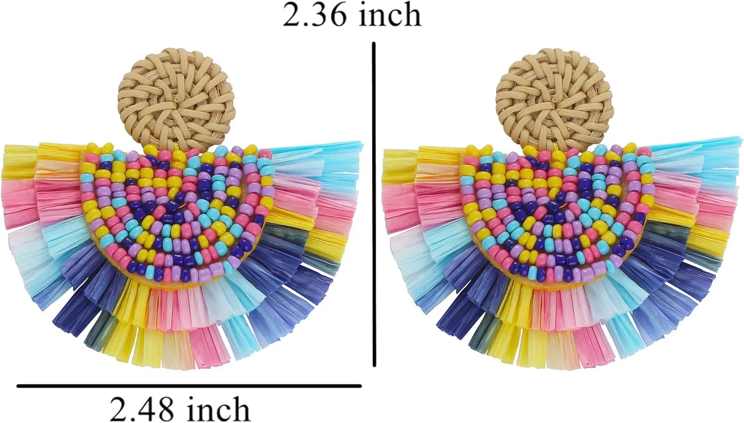 COIRIS Bohemia Beaded Fringe Statement Earrings with Long Dangling Tassel Raffia Earrings for Women