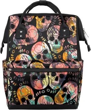 Color Skull Diaper Bag Tote Large Capacity Waterproof with Adjustable Shoulder Strap and Pram Straps Mommy Bag for Hospital Beach Weekender Travel