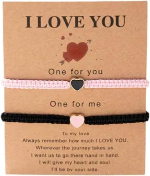 COLORFUL BLING 2Pcs Love Heart Bracelet Adjustable Thread String Protection Long Distance Matching Bracelet for His and Her Couples Friendships Relationship Jewelry