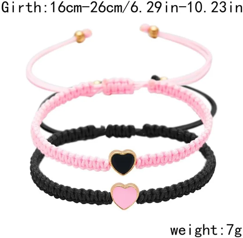 COLORFUL BLING 2Pcs Love Heart Bracelet Adjustable Thread String Protection Long Distance Matching Bracelet for His and Her Couples Friendships Relationship Jewelry