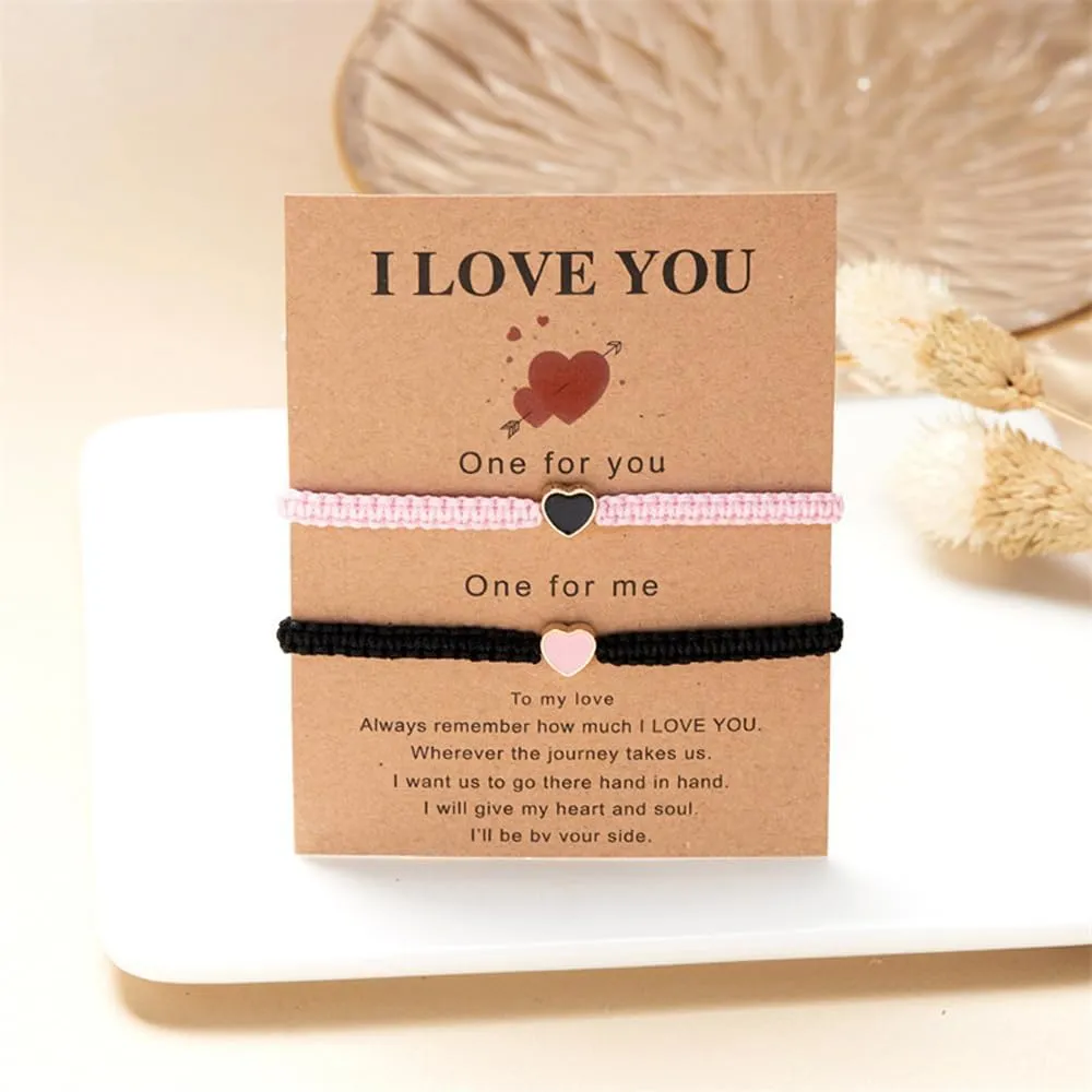 COLORFUL BLING 2Pcs Love Heart Bracelet Adjustable Thread String Protection Long Distance Matching Bracelet for His and Her Couples Friendships Relationship Jewelry