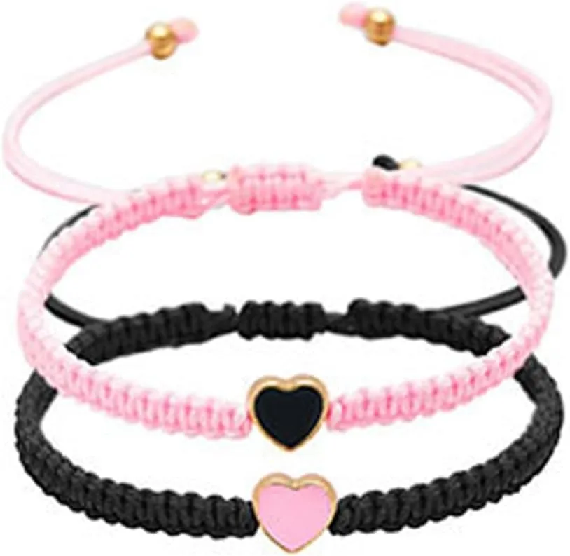 COLORFUL BLING 2Pcs Love Heart Bracelet Adjustable Thread String Protection Long Distance Matching Bracelet for His and Her Couples Friendships Relationship Jewelry